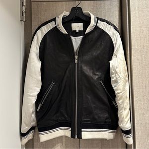 IRO Lamb Leather Bomber Jacket with Silk Sleeves